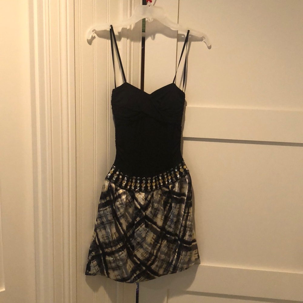 Black mini dress with rhinestone detail